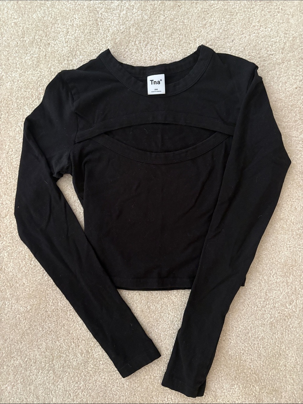 TNA Black Long Sleeve Cutout Crop Top